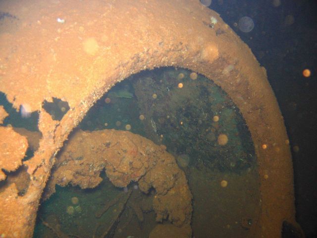 Plane engine cowling on the Sankisan Maru. Picture