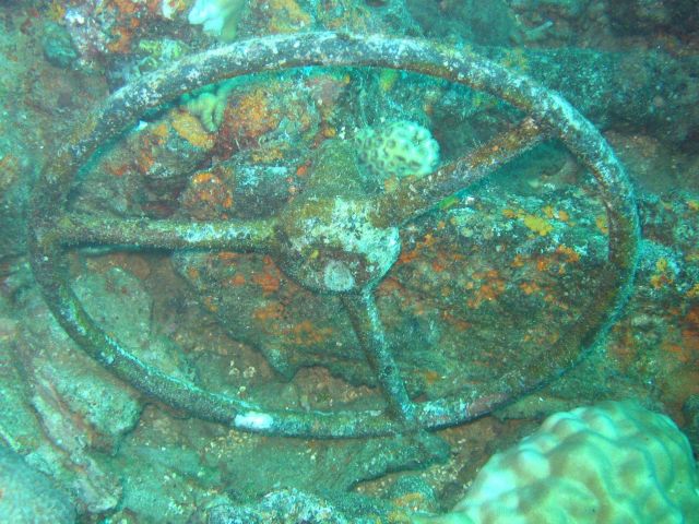 Truck steering wheel on the Sankisan Maru. Picture