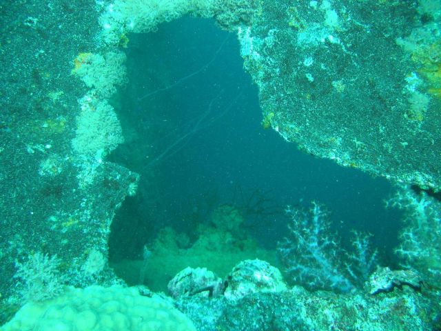 Hole in the side of the Yamagiri Maru. Picture