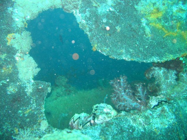 Hole in the side of the Yamagiri Maru. Picture