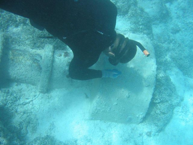 Diver inspecting sunken buoy. Picture