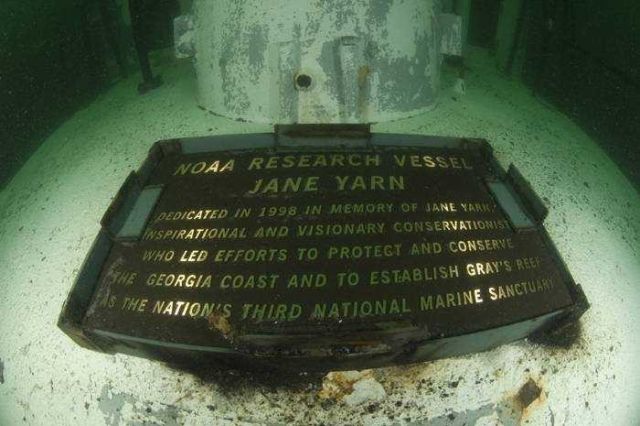 Plaque commemorating Jane Yarn who led the effort to establish Grays Reef as a national marine sanctuary Picture