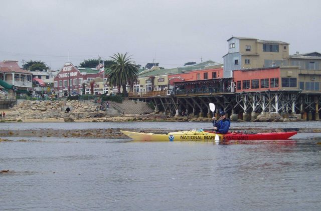 Kayaking off Cannery Row on the Monterey waterfront. Picture