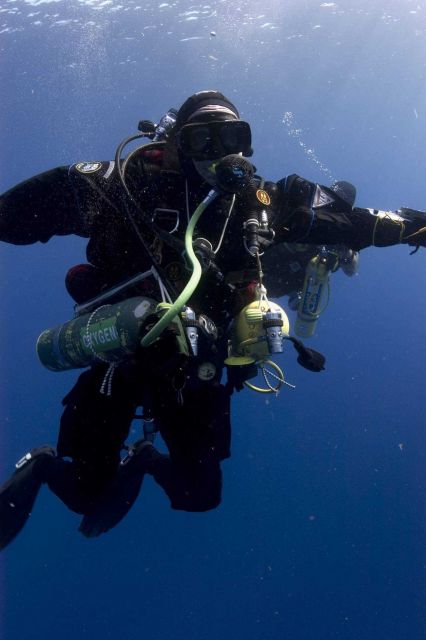 Diving archaeologist descending to the remains of the NORTHERN LIGHT. Picture