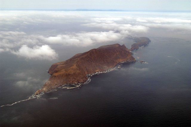 Anacapa Island with fog as seen from aircraft. Picture