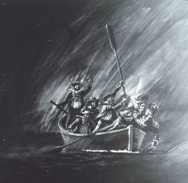 An artist's rendition of the Mutiny on the EWING. Picture
