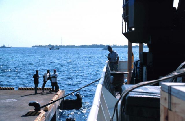 Crewmember David Owen monitoring strain on lines while tying up the RONALD H Picture