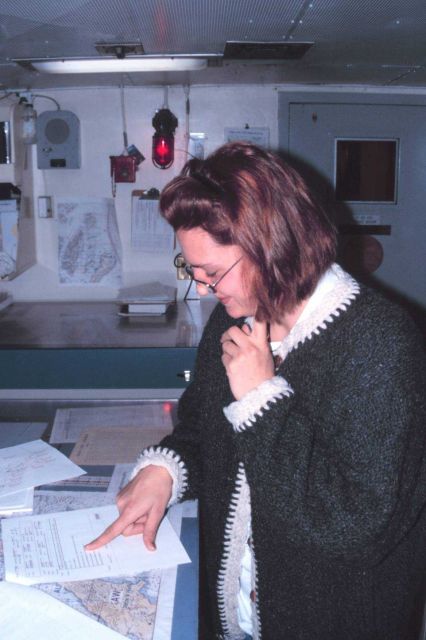 Survey Tech Nicole Stagner checking on the tide gauge data in the Plot Room Picture