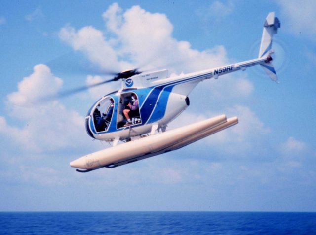 MD500 taking off from NOAA Ship DAVID STARR JORDAN for marine mammal studies. Picture