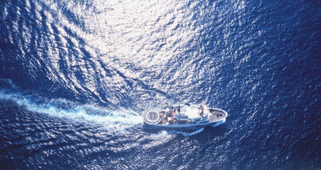 NOAA Ship DAVID STARR JORDAN as seen from MD500 helicopter during marine mammal studies in the tropical east Pacific Ocean. Picture