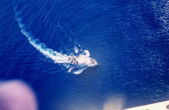 NOAA Ship DAVID STARR JORDAN as seen from MD500 helicopter during marine mammal studies in the tropical east Pacific Ocean. Picture