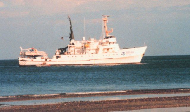 NOAA Ship DAVID STARR JORDAN anchored off Island near Colombia. Picture