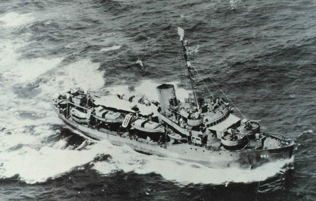 The Coast and Geodetic Survey Ship PATHFINDER enroute to Okinawa where it sustained a kamikaze hit but survived to enter Tokyo Bay at the end of hosti Picture