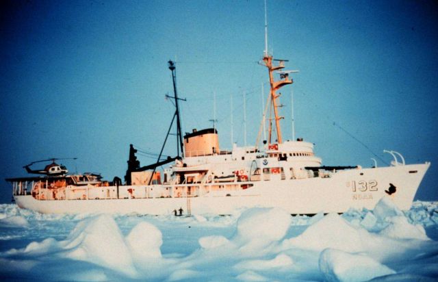 The SURVEYOR stuck in the ice in the Beaufort Sea. Picture