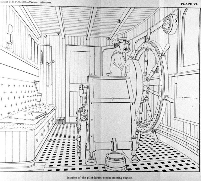 Interior of the pilot-house, steam steering engine Picture