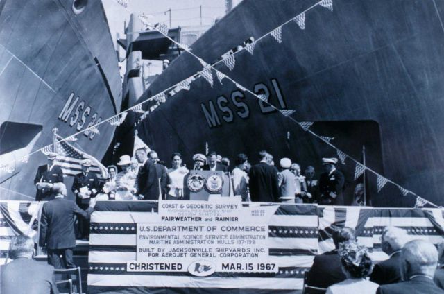 Christening ceremony of the Coast and Geodetic Survey Ships FAIRWEATHER and RAINIER. Picture