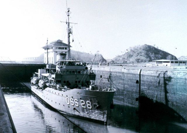 Coast and Geodetic Survey Ship EXPLORER OSS28 passing through the Panama Canal in 1964. Picture