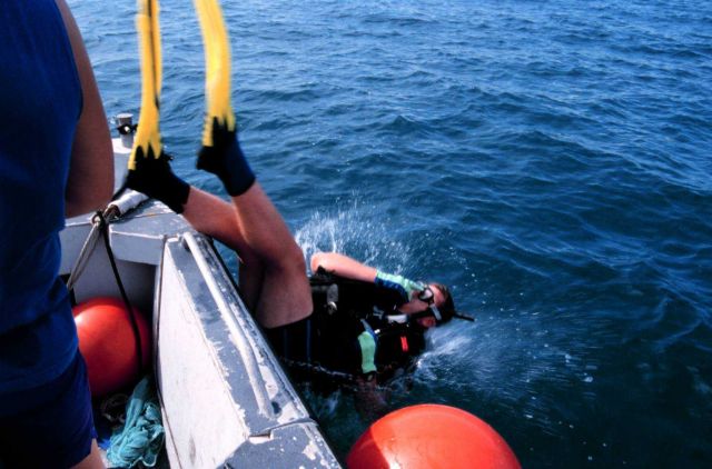 Dive operations from auxiliary small-craft off the NOAA Ship FERREL. Picture