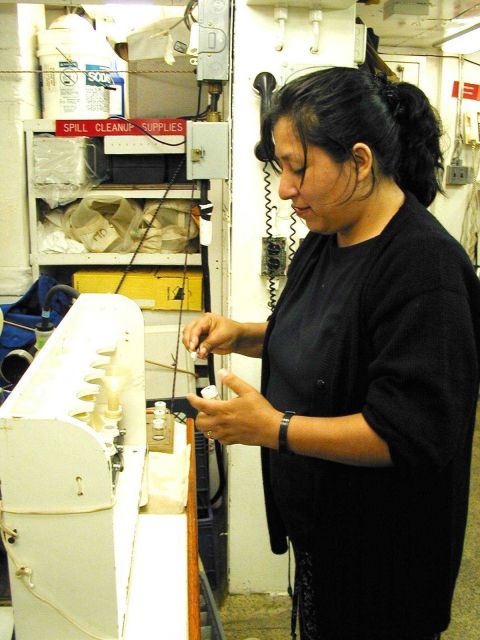 Operations on the NOAA Ship McARTHUR during Stenella abundance cruises. Picture
