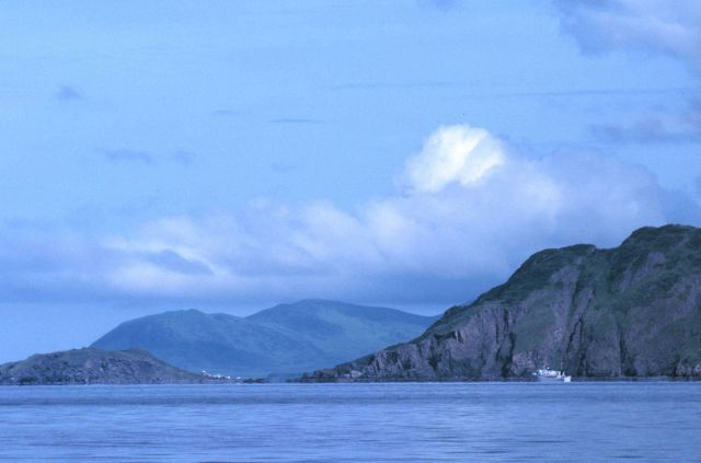 NOAA Ship Rainier offshore from Larsen Bay on the north side of Kodiak Island. Picture