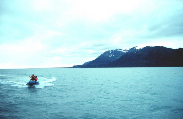 Shore party on Zodiac launch at Larsen Bay. Picture