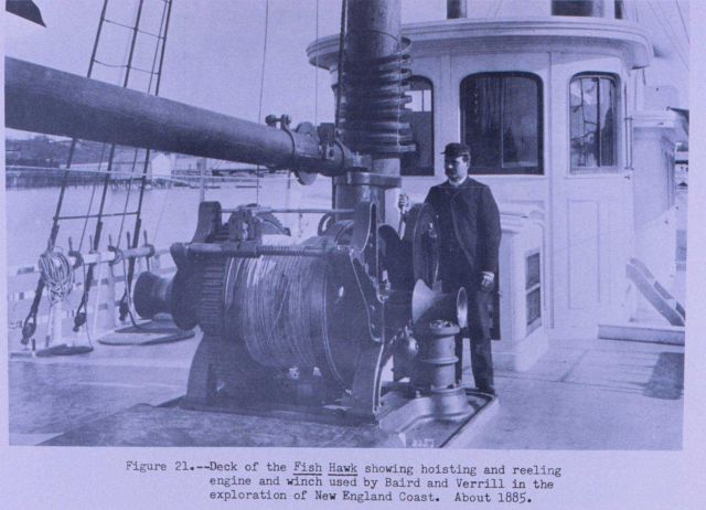 Deck of the FISH HAWK showing hoisting and reeling engine and winch used by Spencer Fullerton Baird and Professor Verrill in the exploration of the Ne Picture