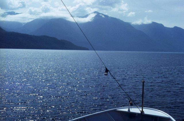 The bow of the NOAA Ship FAIRWEATHER in Alaskan waters. Picture