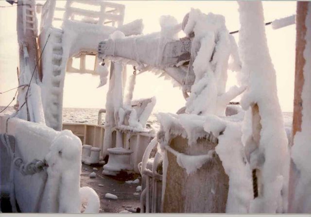 A dangerous coating of ice on the NOAA Ship MILLER FREEMAN Picture