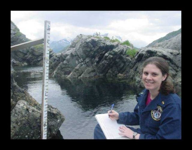 ENS Nicole Manning minding the tide staff - Kuiukta Bay Picture