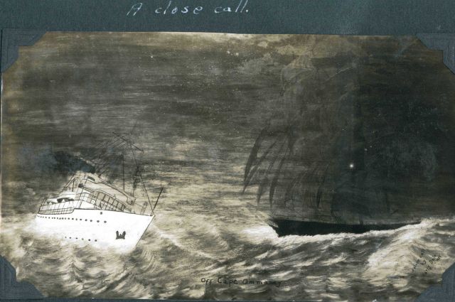 The ship SURVEYOR and a square rigger almost collide in thick weather off Cape Ommaney by Harry Dale Picture