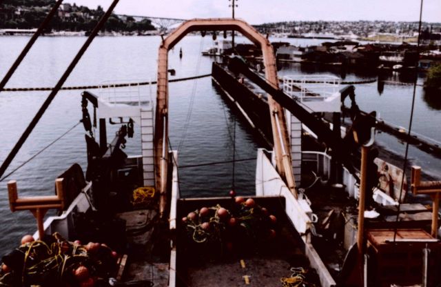 Stern of the NOAA Ship MILLER FREEMAN while tied up at NOAA's Pacific Marine Center. Picture