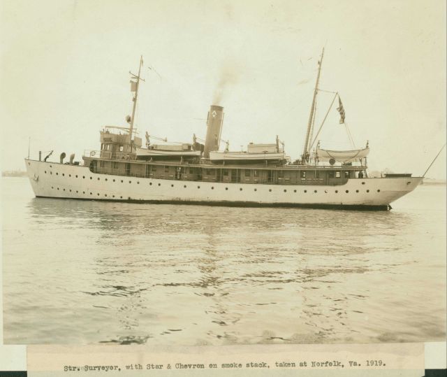 Coast and Geodetic Survey Ship SURVEYOR off Norfolk, Virginia, in 1919, showing Star and Chevron on stack for having taken part in WWI combat operatio Picture