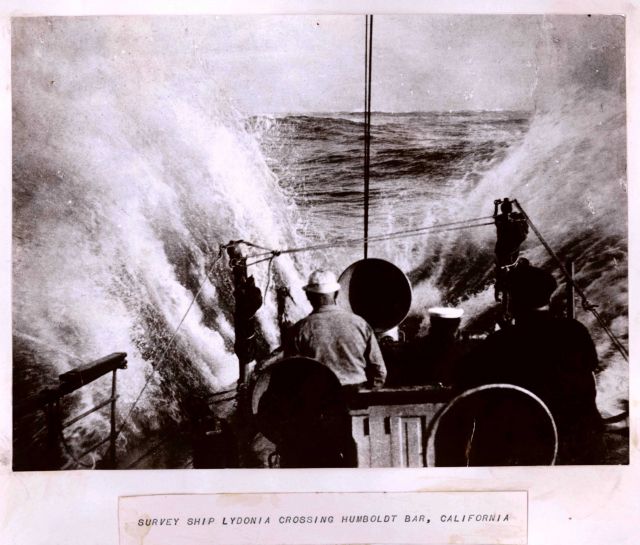 Coast and Geodetic Survey Ship LYDONIA crossing the Humboldt Bay Bar. Picture