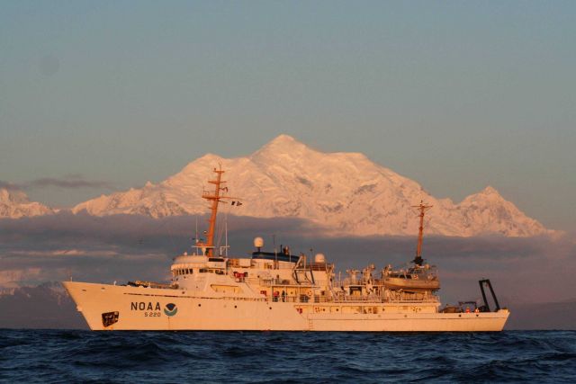NOAA Ship FAIRWEATHER with Mount Fairweather in the background. Picture