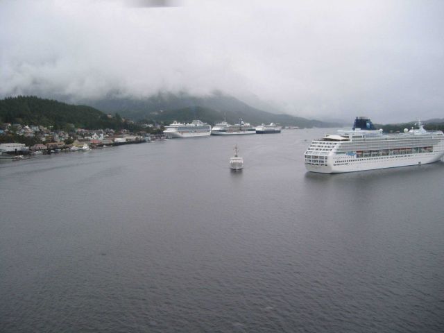 NOAA Ship FAIRWEATHER dwarfed by cruise ships. Picture