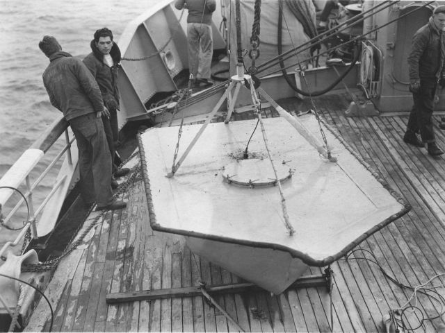 Current meter buoy ready for deployment from Coast and Geodetic Survey ship Picture
