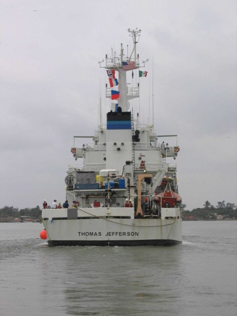 Stern view of THOMAS JEFFERSON while nearing Tampico. Picture