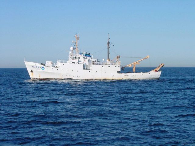NOAA Ship ALBATROSS IV with trawl out astern. Picture