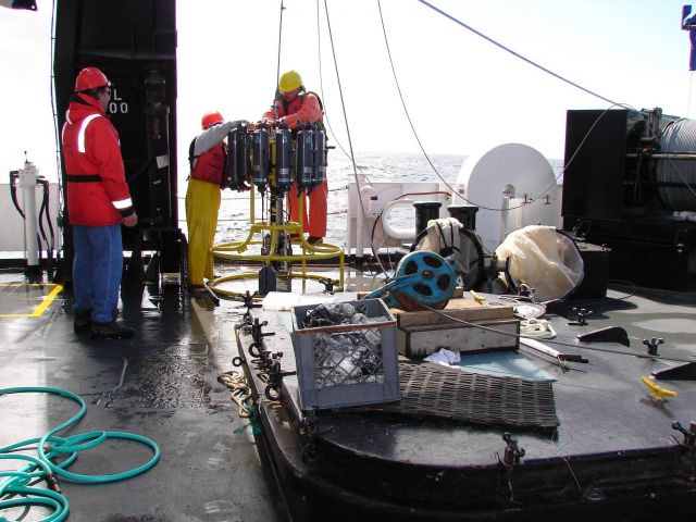 Water sampling and CTD operations on the NOAA Ship FAIRWEATHER. Picture