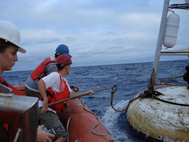 Securing TAO buoy for maintenance. Picture