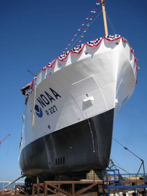 NOAA Ship BELL SHIMADA on the ways prior to launching. Picture