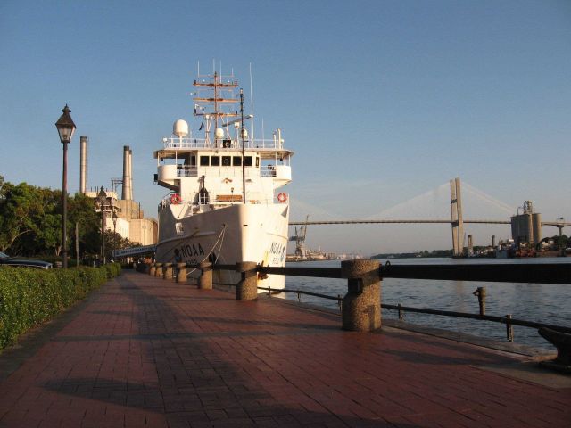 NOAA Ship NANCY FOSTER tied up along the Savannah waterfront. Picture