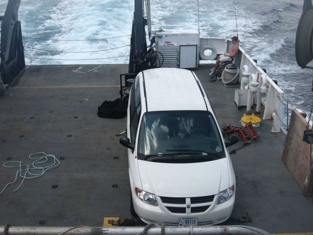 Government vehicle being transported on NANCY FOSTER for ship's use while ashore. Picture