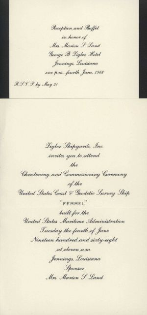 Invitation to christening of NOAA Ship FERREL to be held on June 4, 1968 Picture