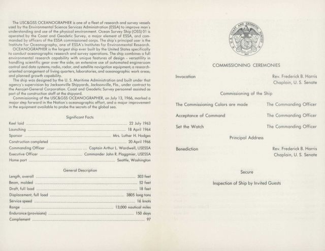 Invitation to commissioning ceremony of USC&GS Ship OCEANOGRAPHER on July 13, 1966 Picture
