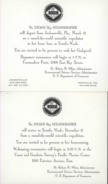 Invitation to attend departure of USC&GS Ship OCEANOGRAPHER on its around the world science and ambassadorial cruise of 1967 Picture