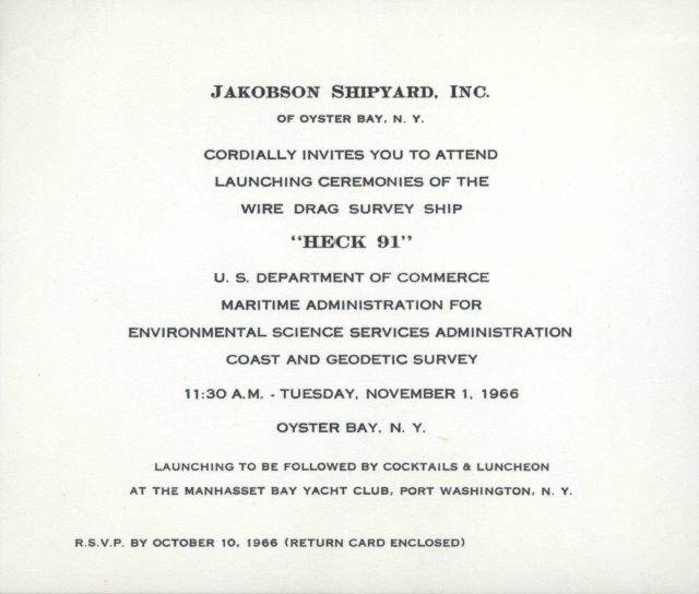 Invitation to the launching of the USC&GS Ship HECK on November 1, 1966 Picture