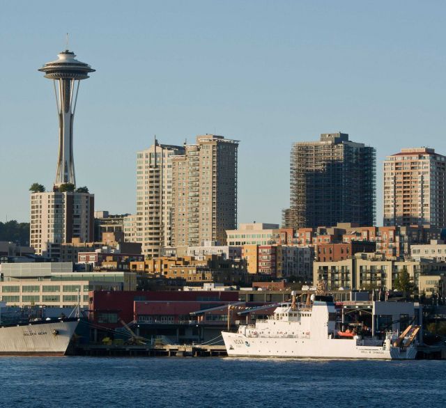 NOAA Ship BELL SHIMADA on Seattle waterfront prior to commissioning ceremony. Picture