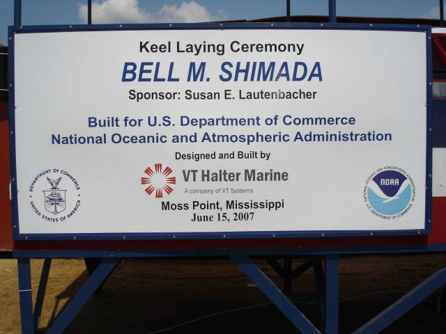 Sign proclaiming keel laying ceremony of NOAA Ship BELL M Picture