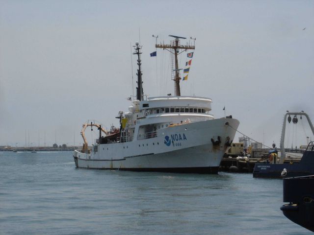 NOAA Ship DAVID STARR JORDAN tied up at Point Loma, San Diego. Picture